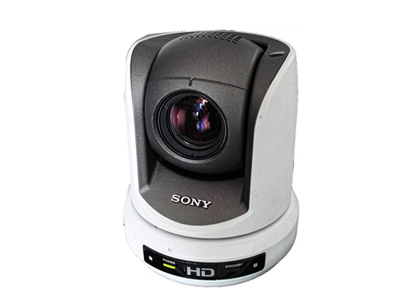 Sony HD PTZ camera BRC-Z330 for rent, shown with a wide lens and circular white-and-black base on a plain white background.