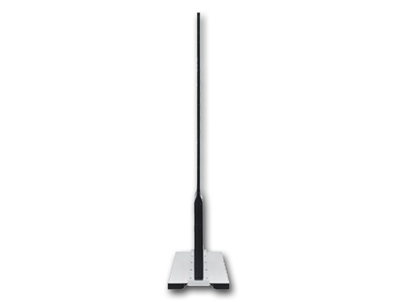 Side view of an ultra-thin flat-screen television on a simple white stand, set against a plain white background. The slim TV profile highlights its modern, minimalistic design. Perfect for sleek home entertainment setups.