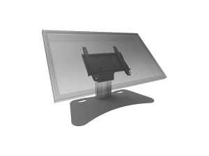SmartMetals Computer Monitor Stand with Mounting Bracket – Image shows a sturdy computer monitor stand featuring a flat, wide base and a vertical support column. The stand includes an attached SmartMetals mounting systems bracket and displays a transparent screen outline to indicate where the monitor would be positioned. Ideal for securely holding computer monitors in offices or public spaces.