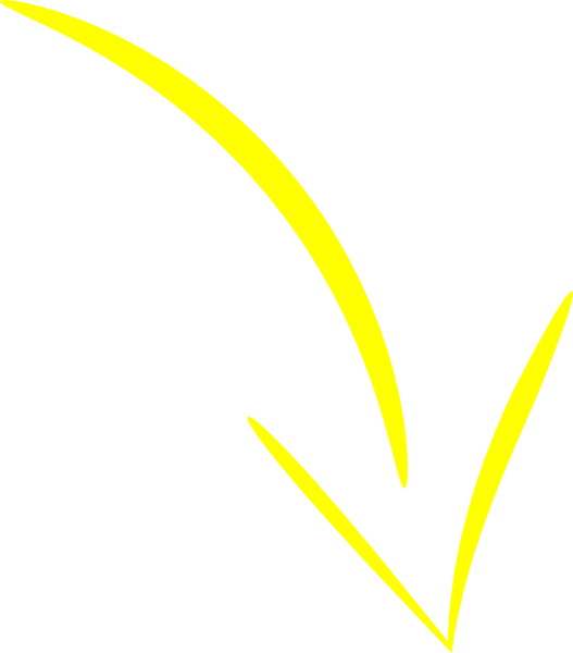 Large, thick yellow curved arrow pointing down and to the right on a white background. Bold and attention-grabbing; ideal for presentations, infographics, or web design as a directional graphic element.