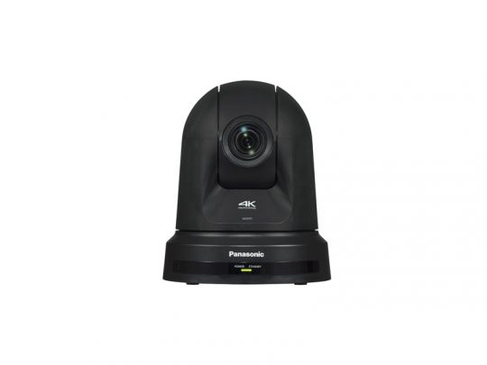 Panasonic AW-UE50KEJ 4K PTZ camera rental model shown on a white background, featuring a central lens and compact black body, designed for professional video production and live streaming.