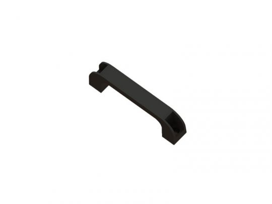 Black rectangular curved handle with mounting holes on each end, shown on a plain white background—ideal as a replacement cabinet or drawer pull.