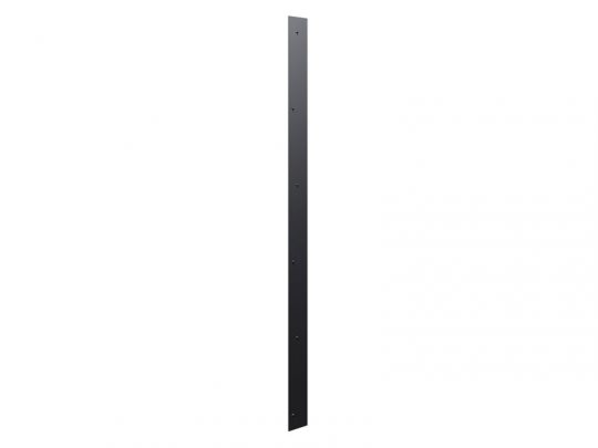 Long, narrow black metal perforated strip with evenly spaced holes, displayed on a white background—ideal for construction, shelving, or hardware projects.