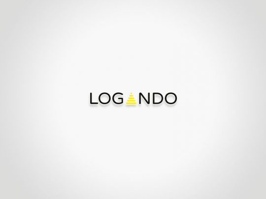 LOGANDO logo: The word LOGANDO in bold black letters on a white background, with the letter A replaced by a yellow, stylized cone-shaped stack of rings.