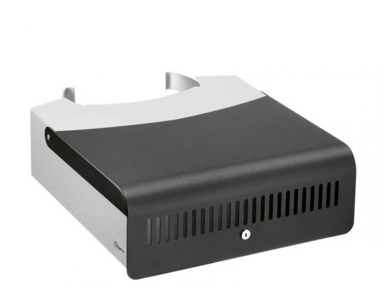 Modern black and silver metal wall-mounted mailbox with a curved front, ventilation slots, and a lockable mail slot; sleek minimalist design for secure outdoor mail storage.