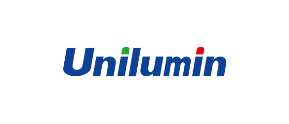 Unilumin logo: Bold blue Unilumin text with a green dot above the first i and a red dot above the second i, displayed on a white background.