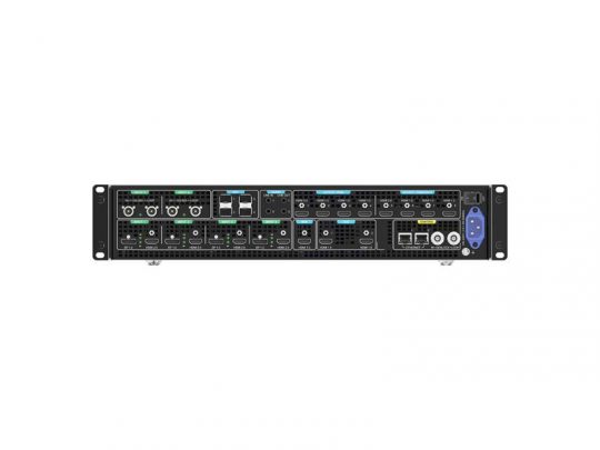 PIXELHUE P10 Seamless Switcher with flight case (new), showing multiple front-panel ports, slots, and connectors, displayed on a white background.