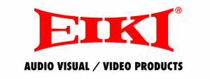 EIKI logo in bold red letters above AUDIO VISUAL / VIDEO PRODUCTS in black text on a white background; conveys quality and professionalism—ideal for About Us or brand showcase pages.