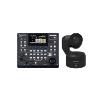 Panasonic PTZ camera and remote controller, showing a compact professional video camera next to a control panel with multiple buttons, knobs, joystick, and display screen for easy video monitoring and control; seamless Logando integration visible. Ideal for broadcast or studio use.