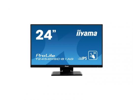 Iiyama T2454MSC-B1AG 23.8-inch FHD Touch Monitor displayed against a white background, featuring a slim black frame and interactive touchscreen designed for high-definition visuals and user-friendly control.