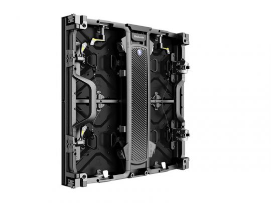 LED Wand Modul 2.6mm - Unilumin URMIII 2.6 MK2 Pro (Neuware) rectangular black back panel with a central vertical handle, exposed wiring, electronic connectors, and mounting hardware visible around the frame—suitable for professional LED video wall installations.