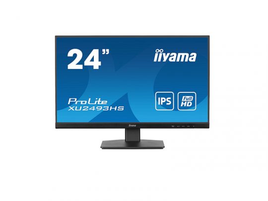 24-inch iiyama ProLite XU2493HS monitor with IPS panel and Full HD resolution, shown from the front on a white background; features slim bezels and a simple, modern design.