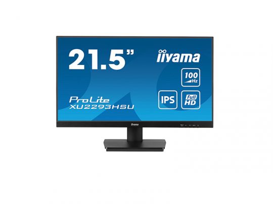 21.5-inch iiyama ProLite XU2293HSU computer monitor showing a flat, slim-bezel display with IPS panel, 100Hz refresh rate, and Full HD resolution. Monitor is pictured from the front, highlighting its modern design and clear screen quality.