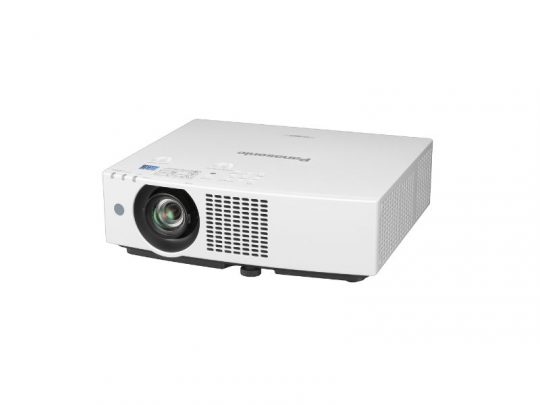 White Panasonic PT-VMZ41 projector (4500 lumen) featuring a large left-side lens, front ventilation grilles, and a sleek rectangular design, displayed on a plain background.