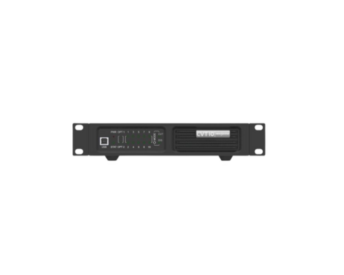 HD225 BrightSign Verstärker, schwarz, mit LED-Anzeigen, USB-Port und Ventilationsgitter auf weißem Hintergrund.